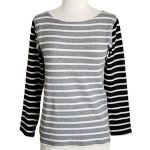 J Crew Gray/Black/White Striped Gray & Black‎ Waffle Long-Sleeve Top- Small, S